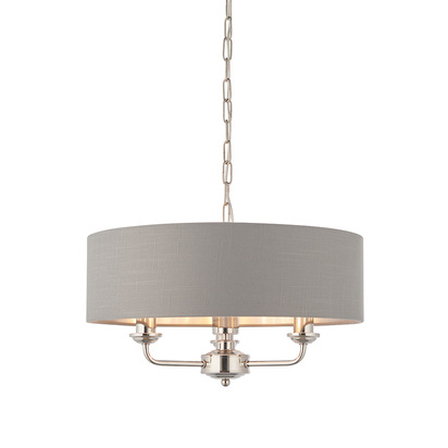 Highclere 3lt pendant Pendant light Bright nickel plate & charcoal fabric
