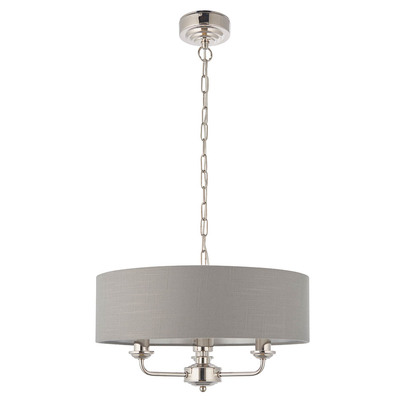 Highclere 3lt pendant Pendant light Bright nickel plate & charcoal fabric