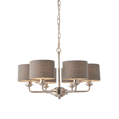 Highclere 6lt pendant Pendant light Bright nickel plate & charcoal fabric