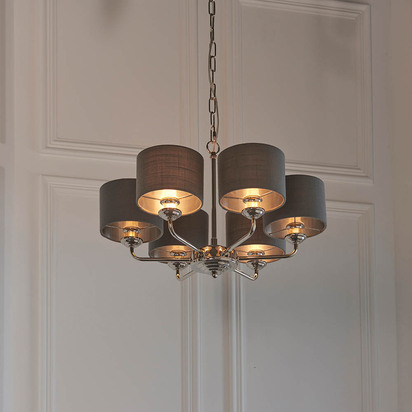 Beechbrook 6lt pendant Pendant light Bright nickel plate & charcoal fabric