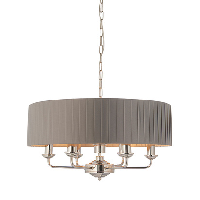 Highclere 6lt pendant Pendant light Bright nickel plate & charcoal fabric