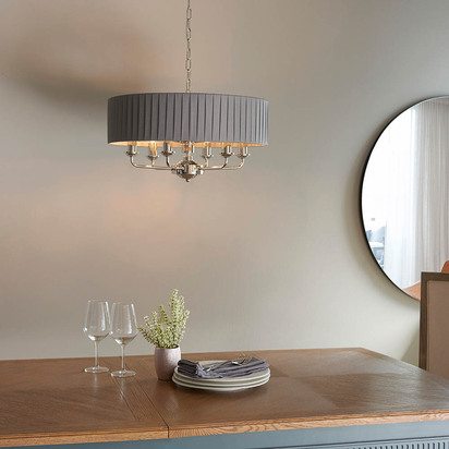 Beechbrook 6lt pendant Pendant light Bright nickel plate & charcoal fabric