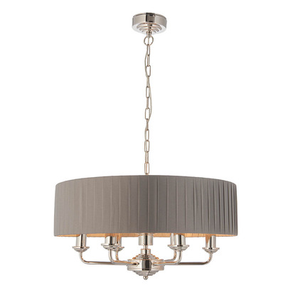 Highclere 6lt pendant Pendant light Bright nickel plate & charcoal fabric
