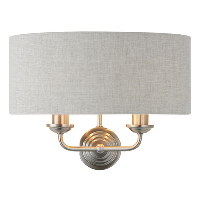 Highclere 2lt wall Wall light Brushed chrome plate & natural linen