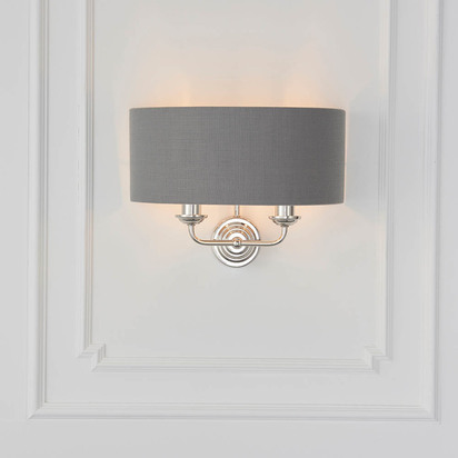Beechbrook 2lt wall Wall light Bright nickel plate & charcoal fabric