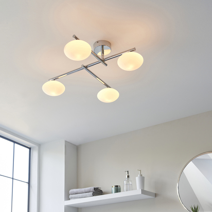 Bramcombe 4lt semi flush Semi flush light Chrome plate & matt opal glass