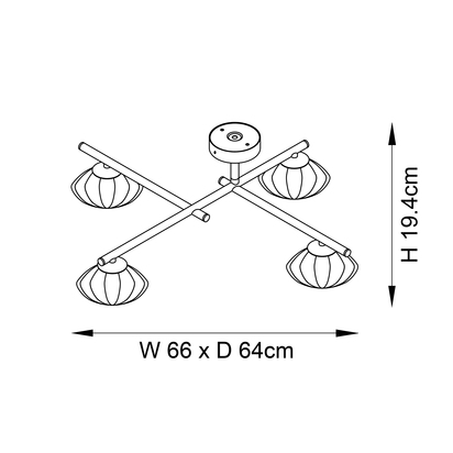 Mobias 4lt semi flush Semi flush light Satin brass plate & clear ribbed glass