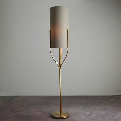 Ashhurst Floor Floor light Satin brass plate & natural linen mix fabric