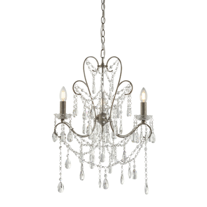 Ealing 3lt pendant Pendant light Aged silver paint & clear cut glass