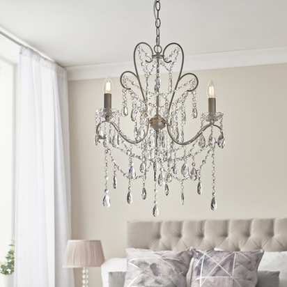 Ealing 3lt pendant Pendant light Aged silver paint & clear cut glass
