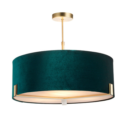 Avonleigh 3lt pendant Pendant light Matt antique brass plate & green velvet