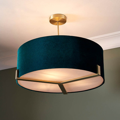 Avonleigh 3lt pendant Pendant light Matt antique brass plate & green velvet