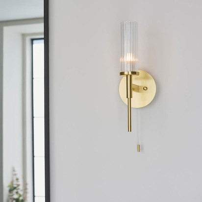 Calstead Wall Wall light Satin brass plate & clear ribbed glass