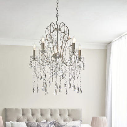 Ealing 5lt pendant Pendant light Aged silver paint & clear cut glass