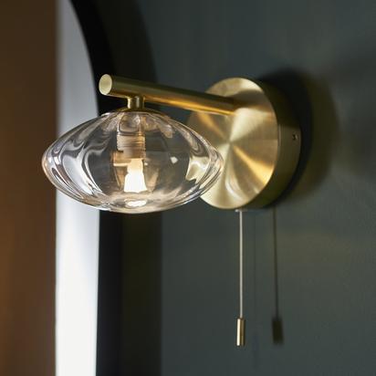 Bramcombe Wall Wall light Satin brass plate & clear ribbed glass