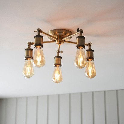 Alderdale 5lt semi flush Semi flush light Antique brass plate
