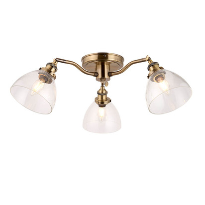 Avonham 3lt Semi Flush Semi flush light Antique brass plate & clear glass