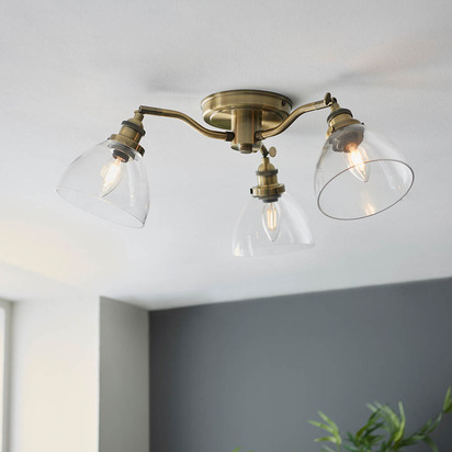 Avonham 3lt Semi Flush Semi flush light Antique brass plate & clear glass