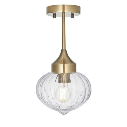 Ashwick Semi flush Semi flush light Antique brass plate & clear ribbed glass