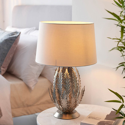 Yorkford Table Table light Silver leaf & ivory cotton fabric