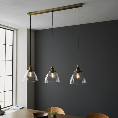 Avonham 3lt Linear Pendant Pendant light Antique brass plate & clear glass