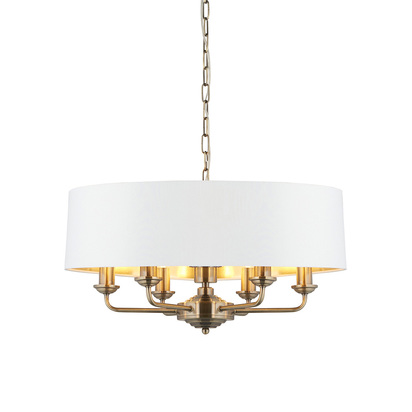 Beechbrook 6lt pendant Pendant light Antique brass plate & vintage white fabric