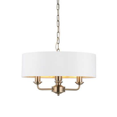 Beechbrook 3lt pendant Pendant light Antique brass plate & vintage white fabric