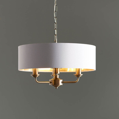 Beechbrook 3lt pendant Pendant light Antique brass plate & vintage white fabric
