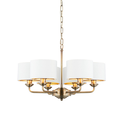 Beechbrook 6lt pendant Pendant light Antique brass plate & vintage white fabric