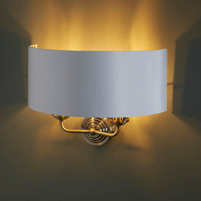 Beechbrook 2lt wall Wall light Antique brass plate & vintage white fabric