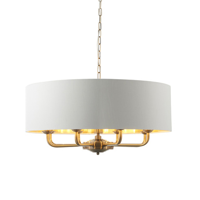 Beechbrook 8lt pendant Pendant light Antique brass plate & vintage white fabric