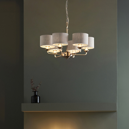 Beechbrook 6lt pendant Pendant light Brushed chrome plate & natural linen
