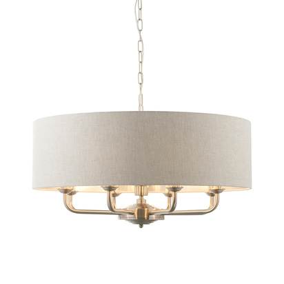 Beechbrook 8lt pendant Pendant light Brushed chrome plate & natural linen