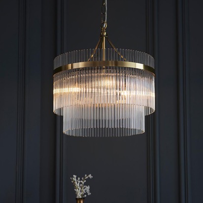 Brackenmont 3lt Pendant Pendant light Antique brass plate & clear glass
