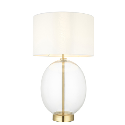 Belleigh Touch Table Table light Satin brass plate & clear glass with vintage white fabric