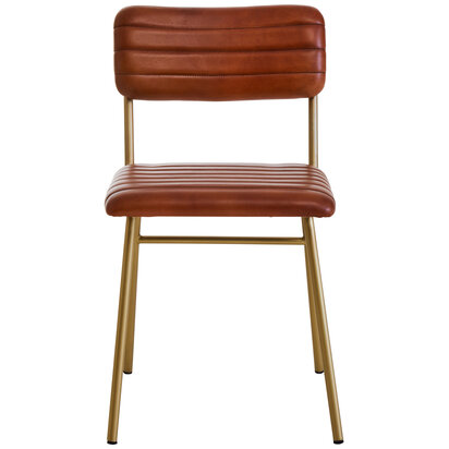 Buffalo Tan Leather Dining Chair With Gold Finish Frame