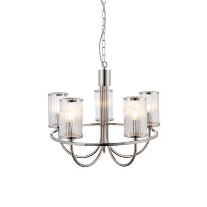 Avonwood 5 Light Pendant Pendant light Bright nickel plate & ribbed bubble glass