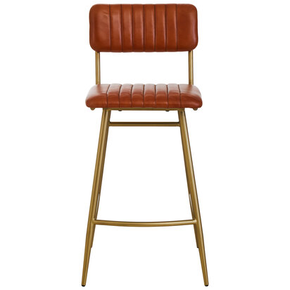 Buffalo Tan Leather Bar Chair With Gold Finish Frame