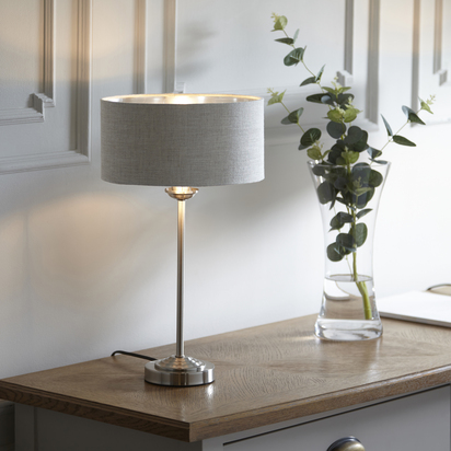 Beechbrook Table Table light Brushed chrome plate & natural linen