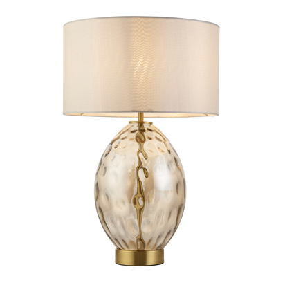 Aftoncombe Touch Table Table light Champagne lustre glass, satin brass plate with vintage white fabric