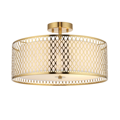 Twickenham 3lt Flush Flush light Gold effect plate, white fabric & frosted glass