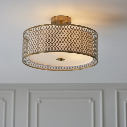 Twickenham 3lt Flush Flush light Gold effect plate, white fabric & frosted glass