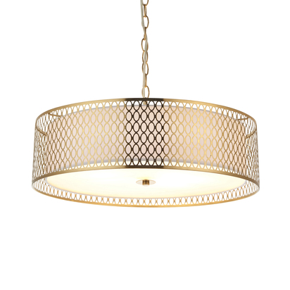 Twickenham 3lt Pendant Pendant light Gold effect plate, white fabric & frosted glass