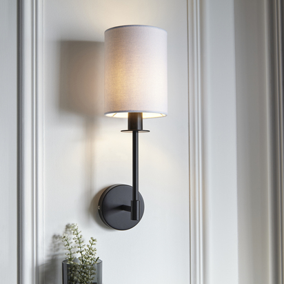 Brookwood Wall Wall light Matt black & vintage white fabric