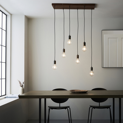 Burheath 6lt Linear Pendant Pendant light Oak stained plywood & anthracite finish