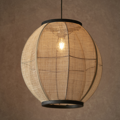 Challeigh Large Pendant Pendant light Natural linen, dark plywood & matt black