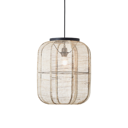 Challeigh Medium Pendant Pendant light Natural linen, dark plywood & matt black