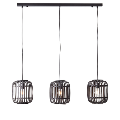 Bramton 3lt Linear Pendant Pendant light Dark bamboo & plywood with matt black paint
