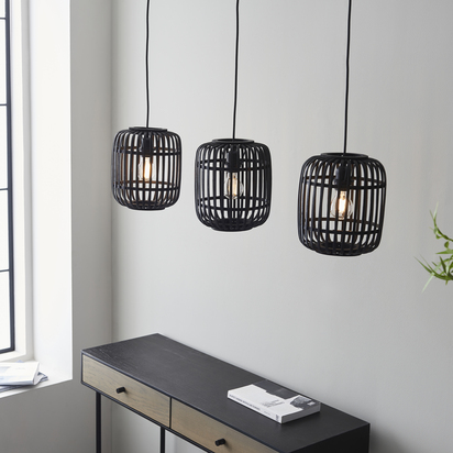 Bramton 3lt Linear Pendant Pendant light Dark bamboo & plywood with matt black paint
