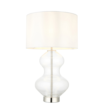 Belmere Touch Table Table light Bright nickel plate & clear glass with vintage white fabric